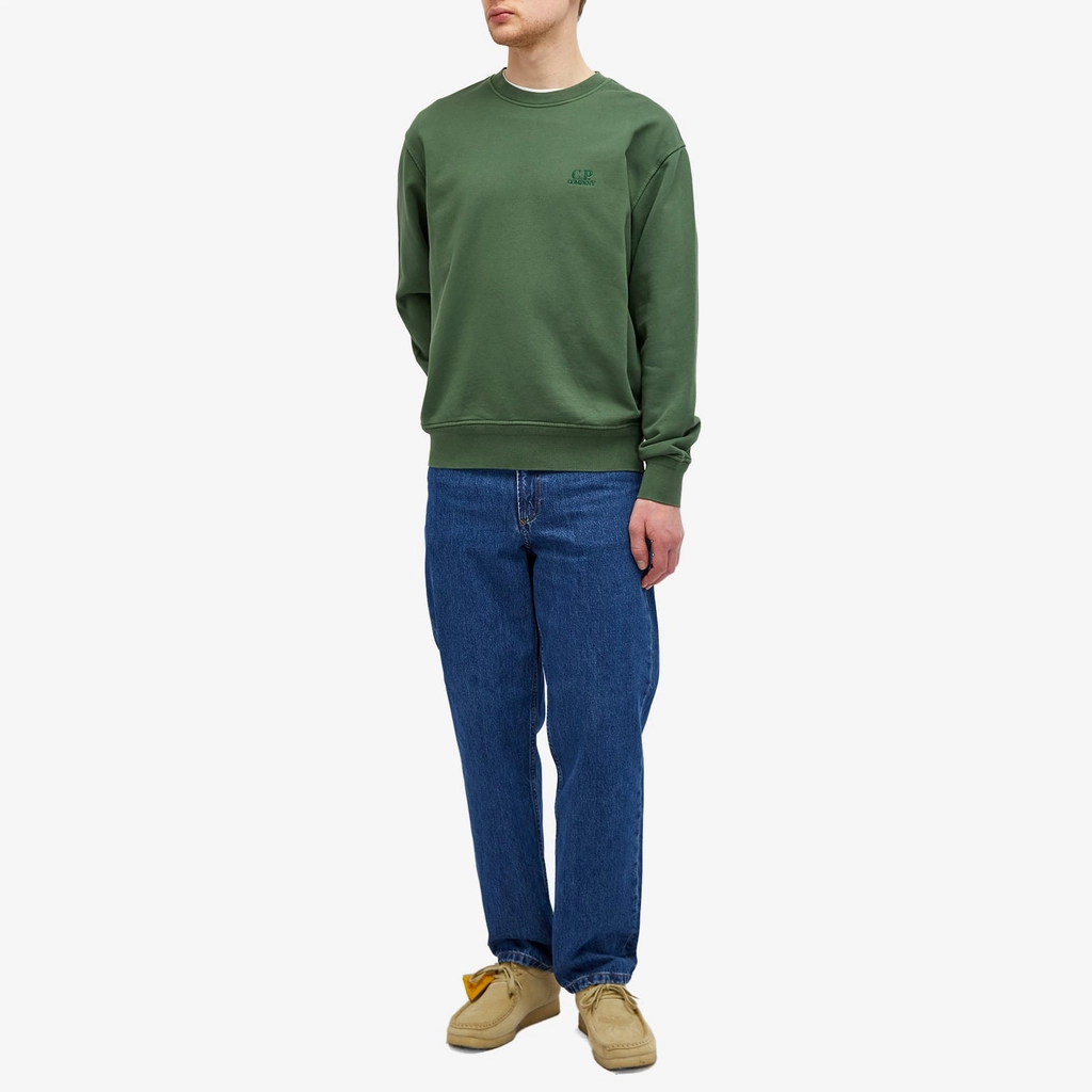 CP Company Men's Cotton Diagonal Fleece Logo Sweatshirt Duck Green